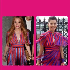 Red and blue fringe dress